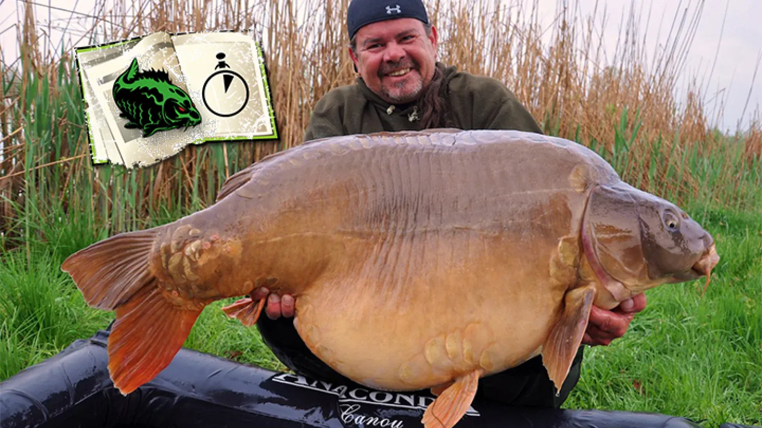 Frank mit einem mächtigen Spiegelkarpfen der guten 30-Kilo-Klasse!
