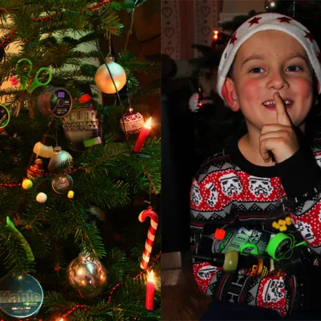 Maik Müller plünderte die Tackle-Box seines Vaters und dekorierte damit den Weihnachtsbaum.