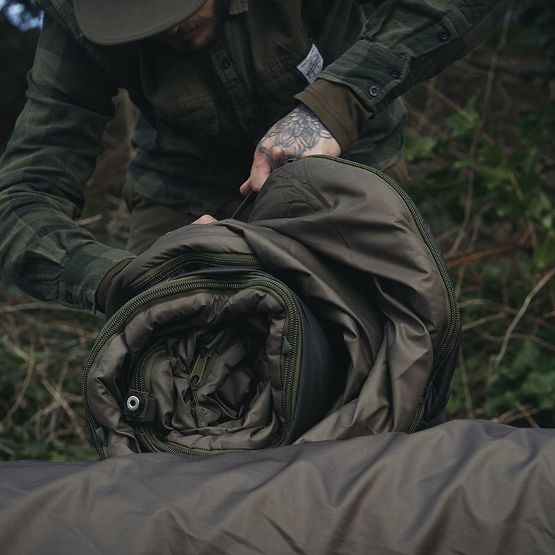 Kompaktes Packmaß - auch für den mobilen Angler! New Direction Tackle beheizbarer Schlafsack Packmaß