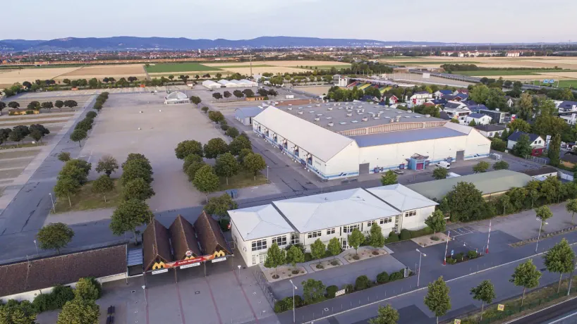 Messe Mannheim Maimarkthalle Carp Expo Drohnenaufnahme.