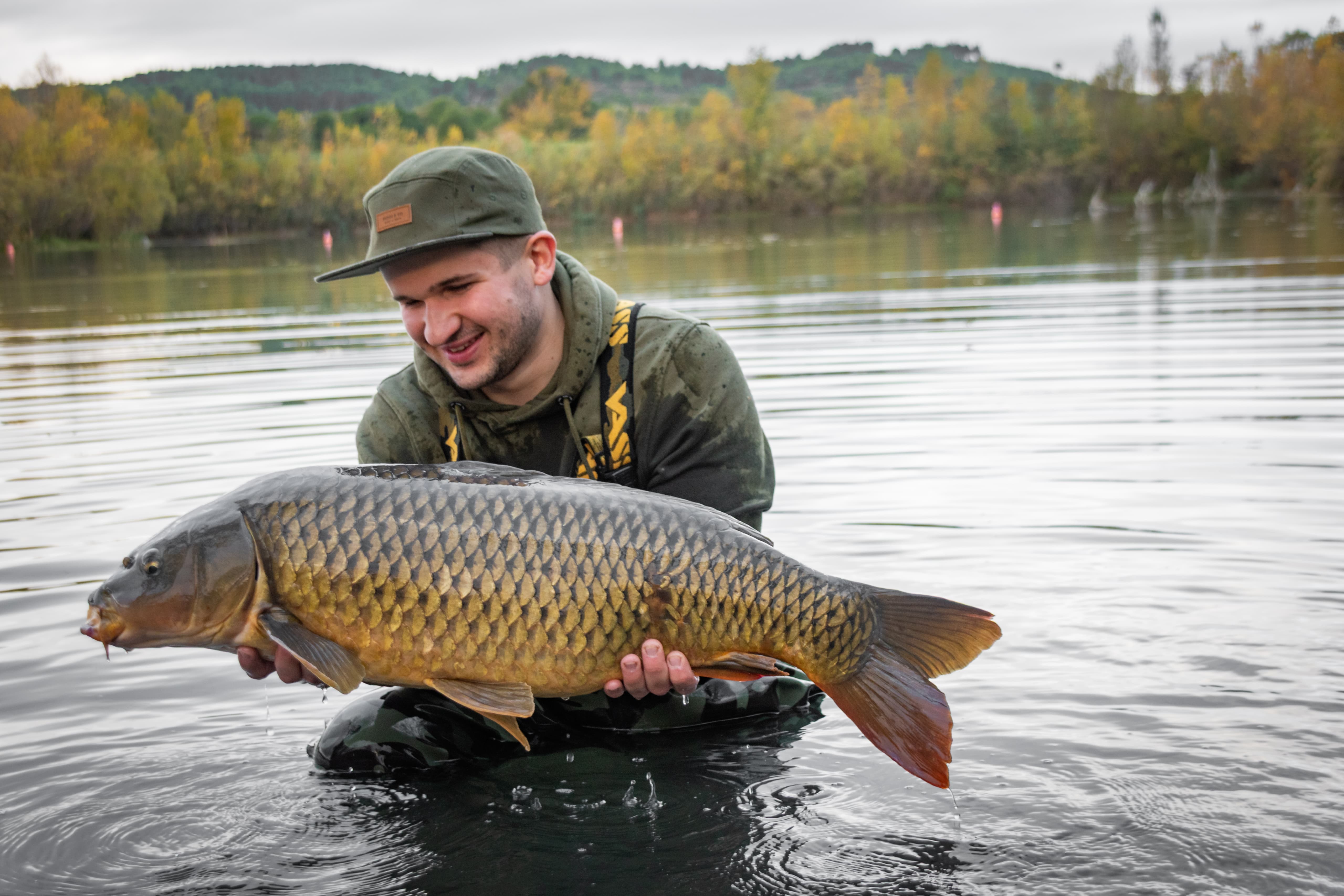 Thomas Bachmann mit Karpfen. 