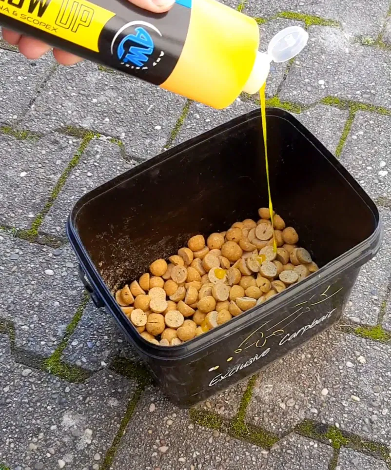 Boilies mit Liquid im Eimer