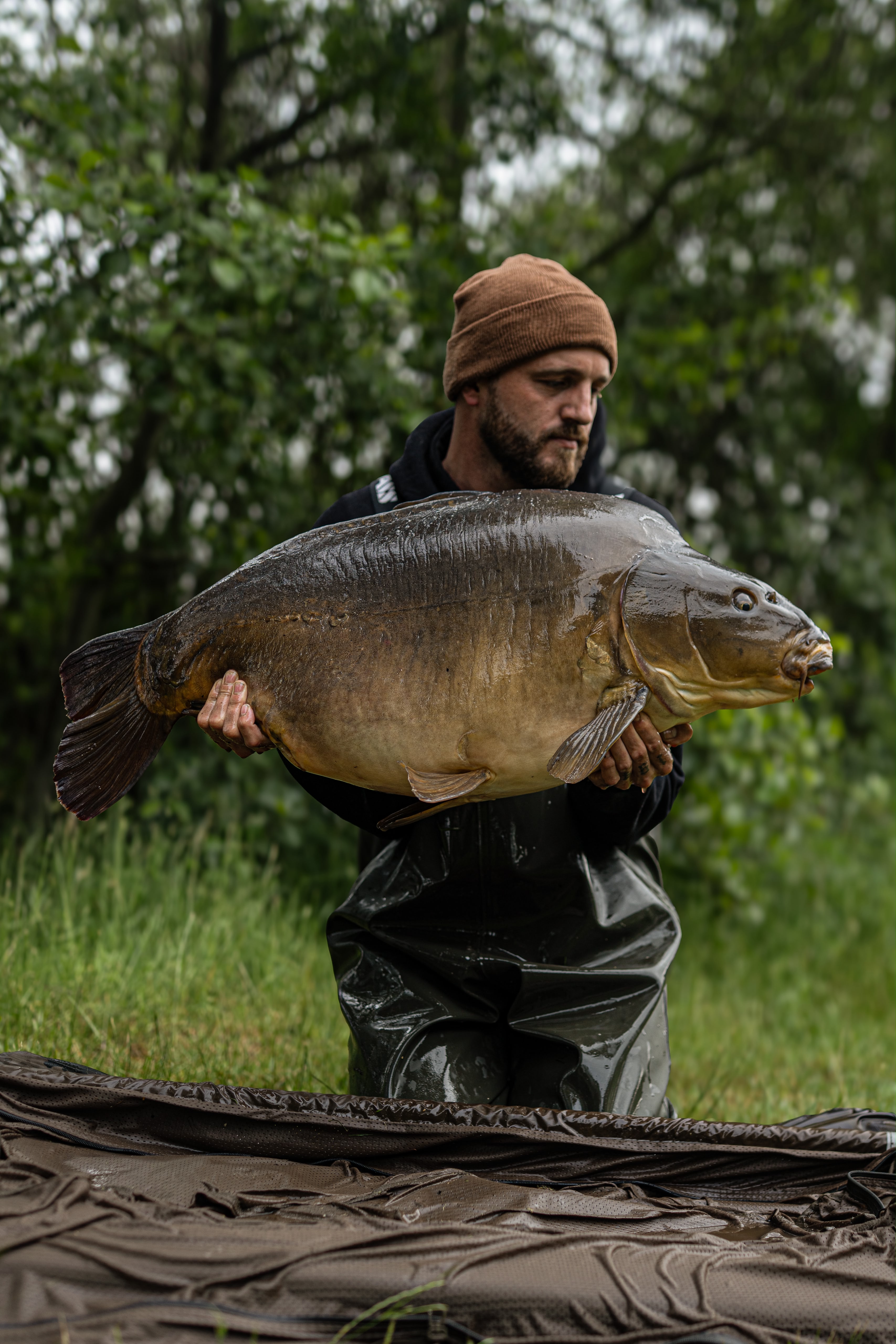 Julian Wilken von Supreme Baits mit altem Spiegelkarpfen.