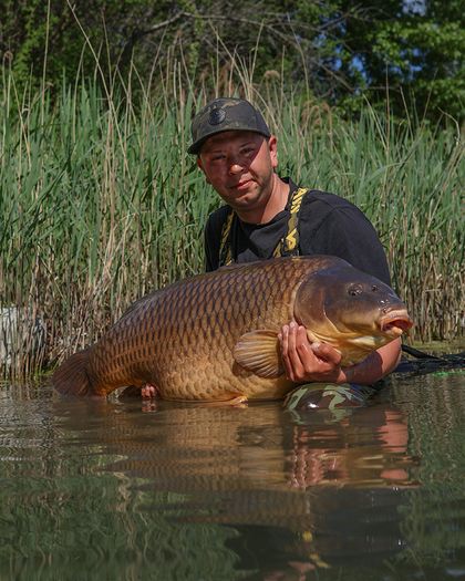 Dennis Perr von Supreme Baits mit über 30kg schwerem Schuppenkarpfen. 